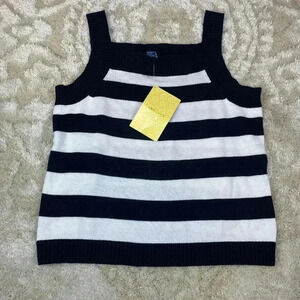 NWT Denim & Co Women's Knit Striped Black & White Tank Top Size XXL Square Neck